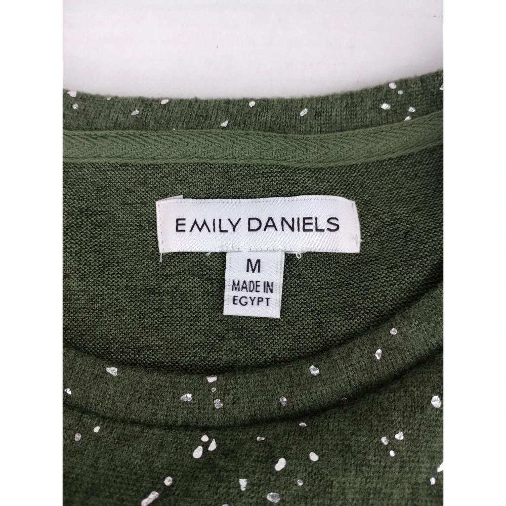 Emily Daniels Women's Size M Green Silver Pullover 3/4 Sleeve Sweater
